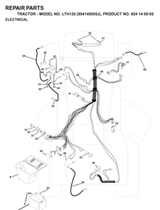 Electrical Diagram and Parts List for LTH130 (954140005J)(1998-10) Husqvarna Lawn Tractor