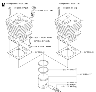 Cylinder Piston Diagram and Parts List for 335R  Husqvarna Brush Cutter