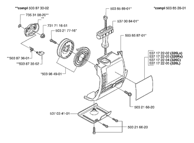 Starter Diagram and Parts List for 326L 2002-02 Husqvarna Trimmer