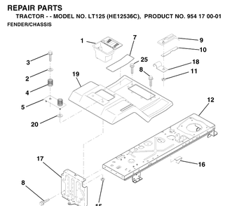 Chassis And Enclosures Diagram and Parts List for LT125 (HE12536C)(1996-01) Husqvarna Lawn Tractor
