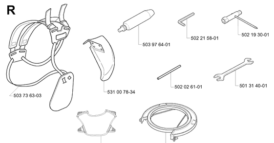 Accessories Diagram and Parts List for 132R 19994000001-20050100000 Husqvarna Brush Cutter