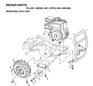 Mainframe, Right Side Diagram and Parts List for CRT52 (954140020B)(1998-01) Husqvarna Cultivator