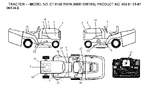 Decals Diagram and Parts List for CTH180TWIN (96061018701)(2007-05) Husqvarna Lawn Tractor