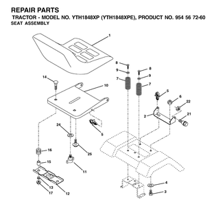 Seat Diagram and Parts List for YTH1848XP (954567260)(2002-02) Husqvarna Lawn Tractor