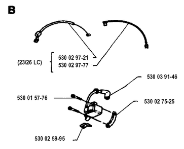 Ignition System Diagram and Parts List for 23LC 19931800001 & Above Husqvarna Trimmer