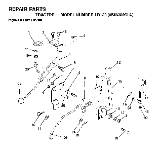 Mower Lift Lever Diagram and Parts List for LR120 (954830051A)(1995-08) Husqvarna Lawn Tractor