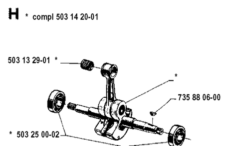 Crankshaft Diagram and Parts List for 3120 19900100001-19942300000 Husqvarna Chainsaw