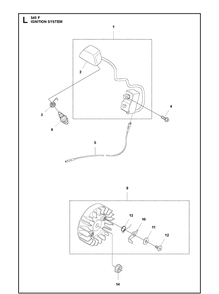 Ignition System Diagram and Parts List for 545F  Husqvarna Brush Cutter