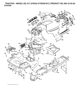 Chassis And Enclosures Diagram and Parts List for YTH20F42T (917279240)(2006-05) Husqvarna Lawn Tractor