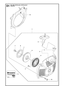 Starter 2 Diagram and Parts List for 450II RancherII Husqvarna Chainsaw