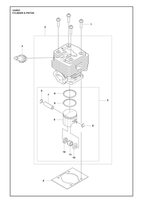 Cylinder Piston Diagram and Parts List for 143RST  Husqvarna Brush Cutter