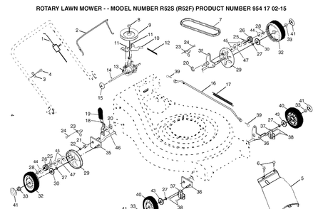 Drive Diagram and Parts List for R52S-R52F 2004-10 Husqvarna Lawn Mower
