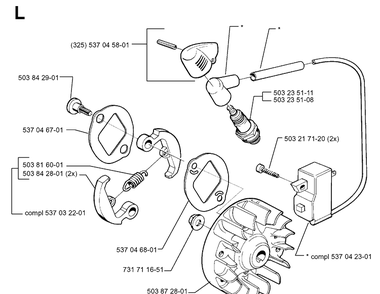 Ignition System And Clutch Diagram and Parts List for 325RX 19991000001-20001900000 Husqvarna Brush Cutter
