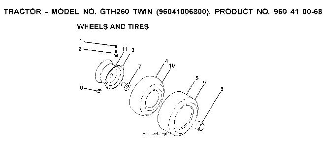 Wheels And Tires Diagram and Parts List for GTH260TWIN (96041006800)(2008-01) Husqvarna Lawn Tractor