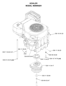 Engine Assembly (18hp) Diagram and Parts List for Z4218KOA (968999282)(2005-08) Husqvarna Lawn Mower