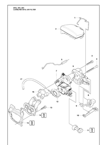 Carburetor And Air Filter Diagram and Parts List for 455E 2009-10 Husqvarna Chainsaw