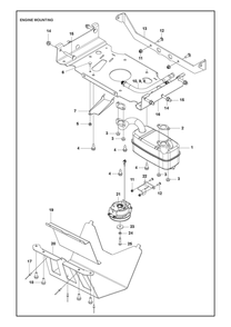 Engine Mounting, Guards And Muffler Diagram and Parts List for XCITETMZ345 Z350 Husqvarna Lawn Tractor