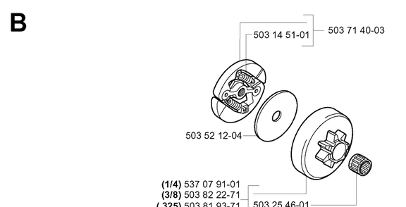 Clutch Diagram and Parts List for 339XP 20040100001-20051000000 Husqvarna Chainsaw