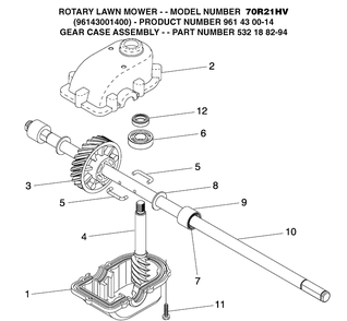 Gear Case Diagram and Parts List for 70R21HV (96143001400)(2005-11) Husqvarna Lawn Mower