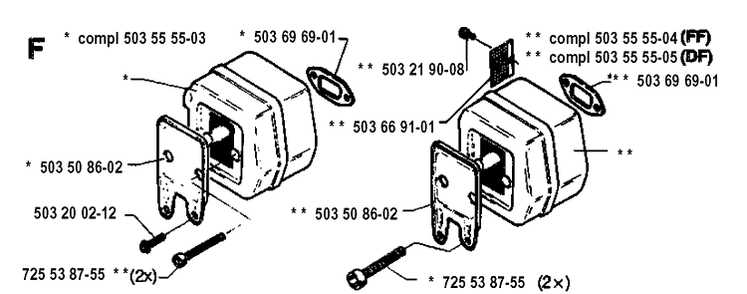 Muffler Diagram and Parts List for 262XP 19942300001-19960100000 Husqvarna Chainsaw