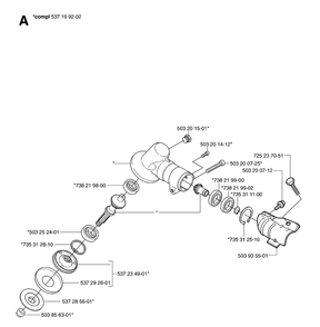 Bevel Gear Diagram and Parts List for 323R 20070100001-20144900000 Husqvarna Brush Cutter