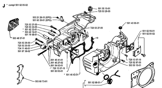 Crankcase Diagram and Parts List for 242 19941400001-19981800000 Husqvarna Chainsaw