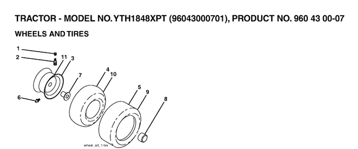 Wheels And Tires Diagram and Parts List for YTH1848XP (96043000701)(2006-03) Husqvarna Lawn Tractor