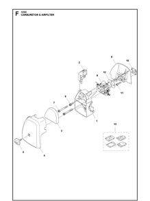 Carburetor And Air Filter Diagram and Parts List for 122C 966712701 Husqvarna Edger