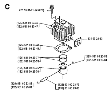 Cylinder Piston Diagram and Parts List for 132LD 19904400001-19920100000 Husqvarna Edger
