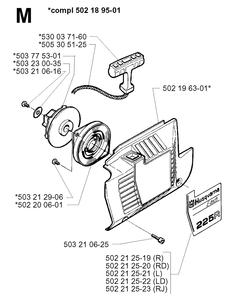 Starter Diagram and Parts List for 225L 19970500001-20004000000 Husqvarna Edger