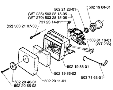 Air Filter/Carburetor Diagram and Parts List for 232RL 1997-02 Husqvarna Brush Cutter