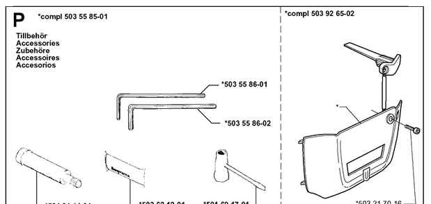 Accessories Diagram and Parts List for 346XP 19991000001-20012200000 Husqvarna Chainsaw