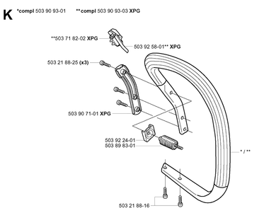 Handle Diagram and Parts List for 346XP 20032200001-20041000000 Husqvarna Chainsaw