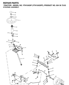 Steering Diagram and Parts List for YTH1542XP (954567253)(2002-03) Husqvarna Lawn Tractor