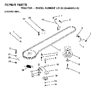 Drive Diagram and Parts List for LR120 (954830051A)(1995-08) Husqvarna Lawn Tractor