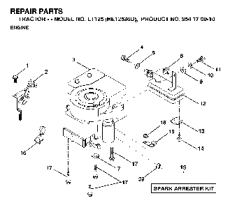Engine And Cutting Equipment Diagram and Parts List for LT125 (HE12536D, 954170010)(1998-12) Husqvarna Lawn Tractor