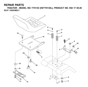 Seat Diagram and Parts List for YTH130 (954170026-L)(2001-09) Husqvarna Lawn Tractor