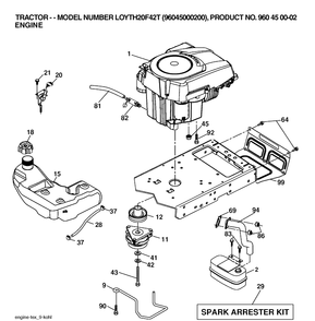 Engine Diagram and Parts List for LOYTH20F42T (96045000200)(2006) Husqvarna Lawn Tractor