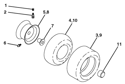 Wheels And Tires Diagram and Parts List for YTH1848XP (954567260-F)(2002-11) Husqvarna Lawn Tractor