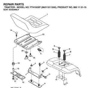 Seat Diagram and Parts List for YTH150XP (96011011500)(2006-01) Husqvarna Lawn Tractor