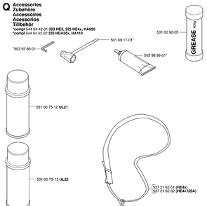 Accessories Diagram and Parts List for 323HE3 20053600001-20054000000 Husqvarna Hedge Trimmer