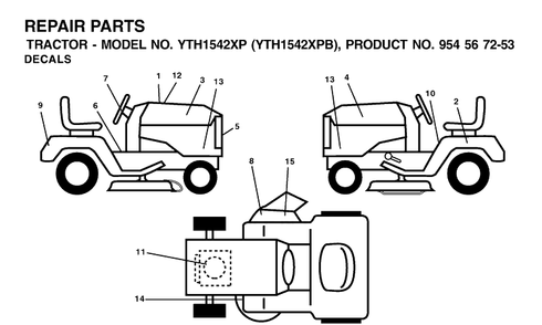 Decals Diagram and Parts List for YTH1542XP (954567253)(2001-11) Husqvarna Lawn Tractor