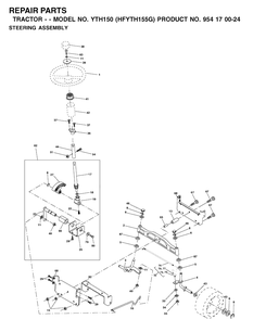 Steering Diagram and Parts List for YTH150 (HFYTH155G)(2001-01) Husqvarna Lawn Tractor