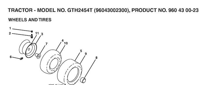 Wheels And Tires Diagram and Parts List for GTH2454T (96043002300)(2006-03) Husqvarna Lawn Tractor