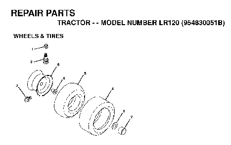 Wheels And Tires Diagram and Parts List for LR120 (954830051B)(1996-05) Husqvarna Lawn Tractor