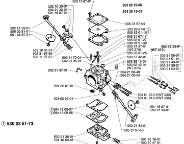 Carburetor Parts Diagram and Parts List for 232RL 1997-02 Husqvarna Brush Cutter