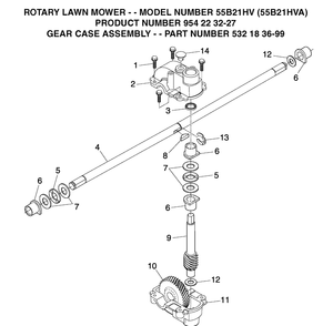 Gear Case 2 Diagram and Parts List for 55B21HV (954223227)(2004-03) Husqvarna Lawn Mower