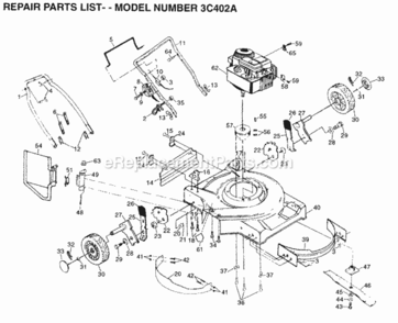Page A Diagram and Parts List for 3C402A 1999 And Before Husqvarna Lawn Mower