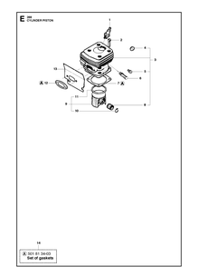 Cylinder Piston Diagram and Parts List for 288XP  Husqvarna Chainsaw