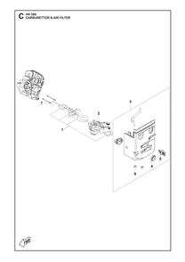 Carburetor And Air Filter Diagram and Parts List for HH389 598609901, 598609902, 598609903 Husqvarna Engine